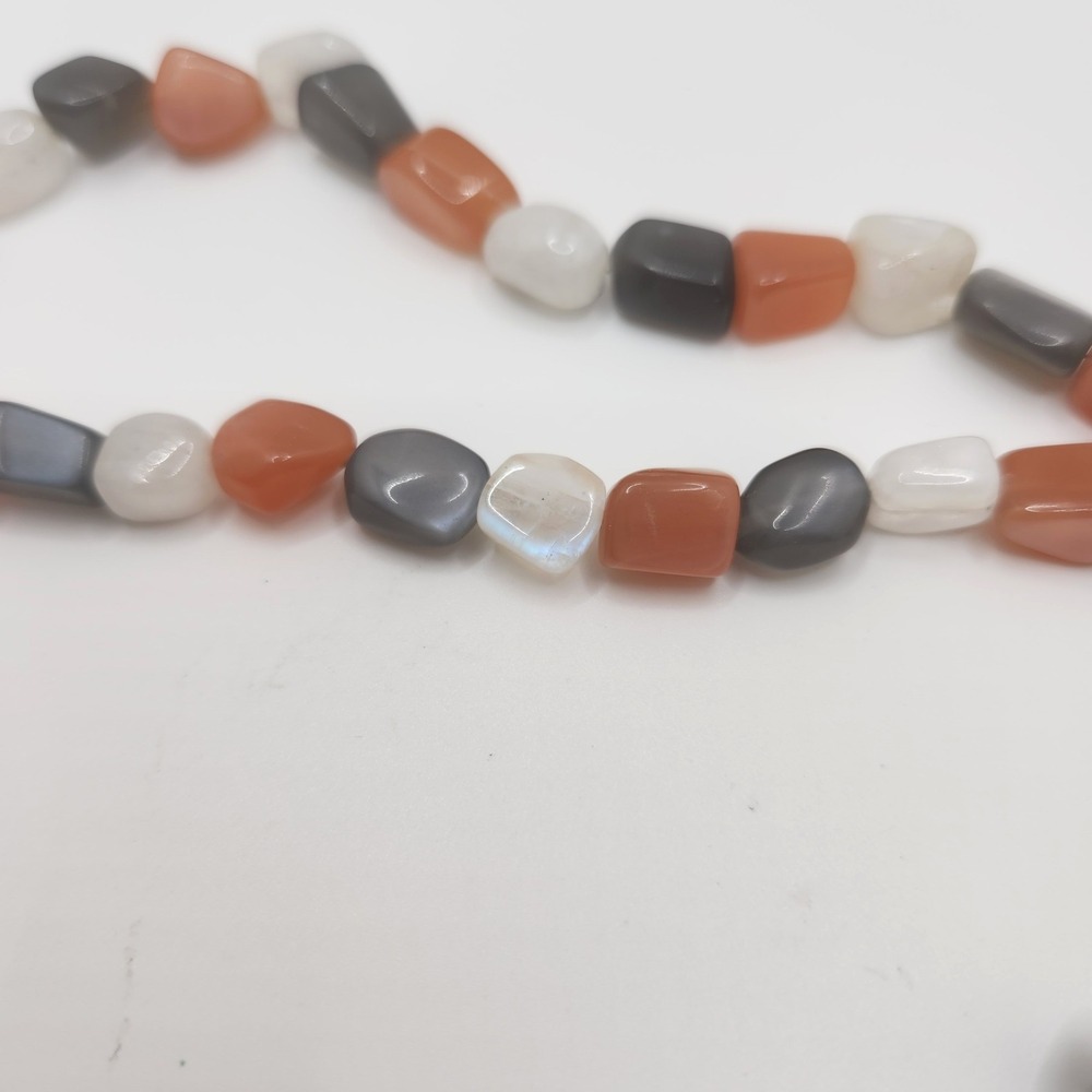 Sterling Silver 925 Multi Gemstone Moonstone Orange Gray Bead Necklace 30"‎ Boho
